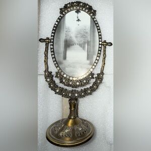 New mirror and picture frame on a stand decorated with crystals ~10 inches tall